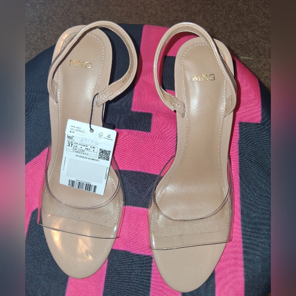 Mango Nude Beige Clear Strap Slingback Sandals